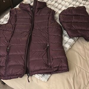Trendy Plum Puffer Vest with Removable Hood